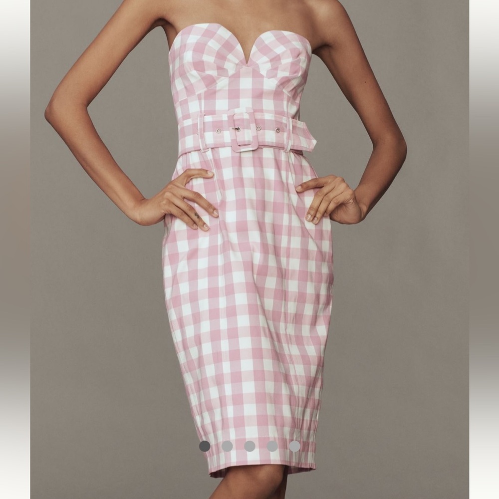 Anthropologie Maeve Gingham Strapless Sweetheart Fitted Midi Dress NWT